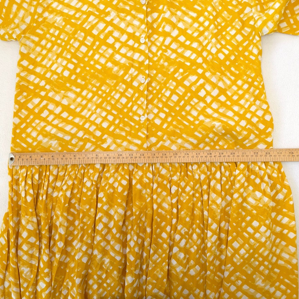 Masai Copenhagen Button Front Midi Dress Yellow Size M Abstract Grid Boho Scandi - Picture 5 of 12